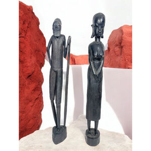 Vintage Old Ebony Hand Carved Tribal African art figurines Kenya Africa Statues